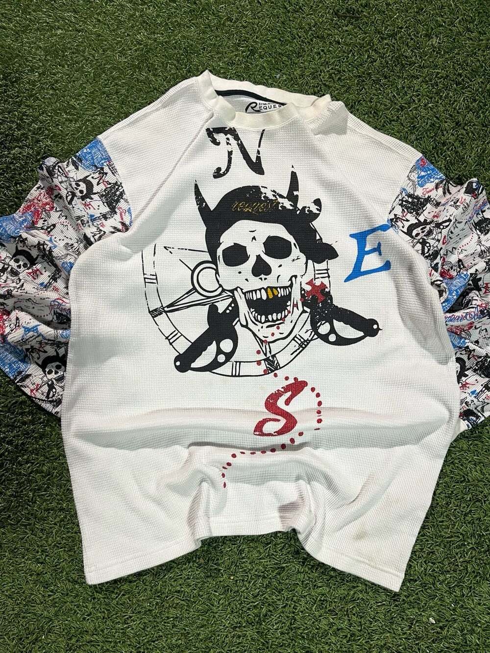 Request Established in 1988 Skull Pirate Graphic Waffle Thermal Long Sleeve Shir